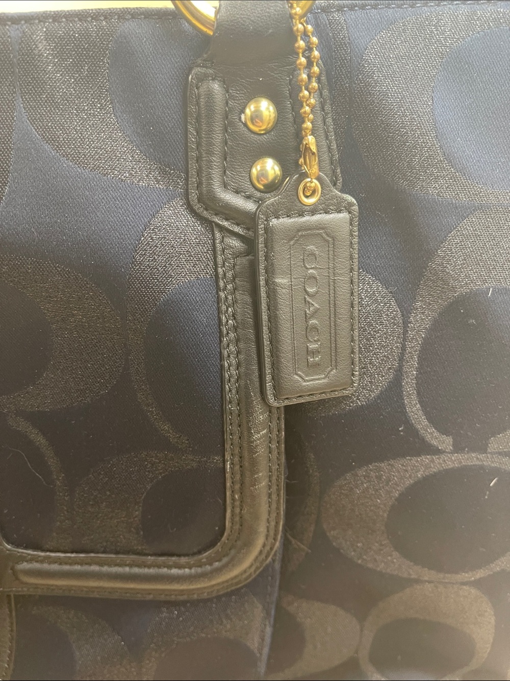 Coach Navy Signature Canvas Tote with Gold Buckle Accents - Picture 2 of 8